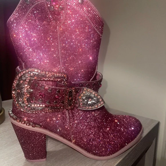 Dolls Kill Glittering Magenta Heeled Boots - Picture 1 of 5